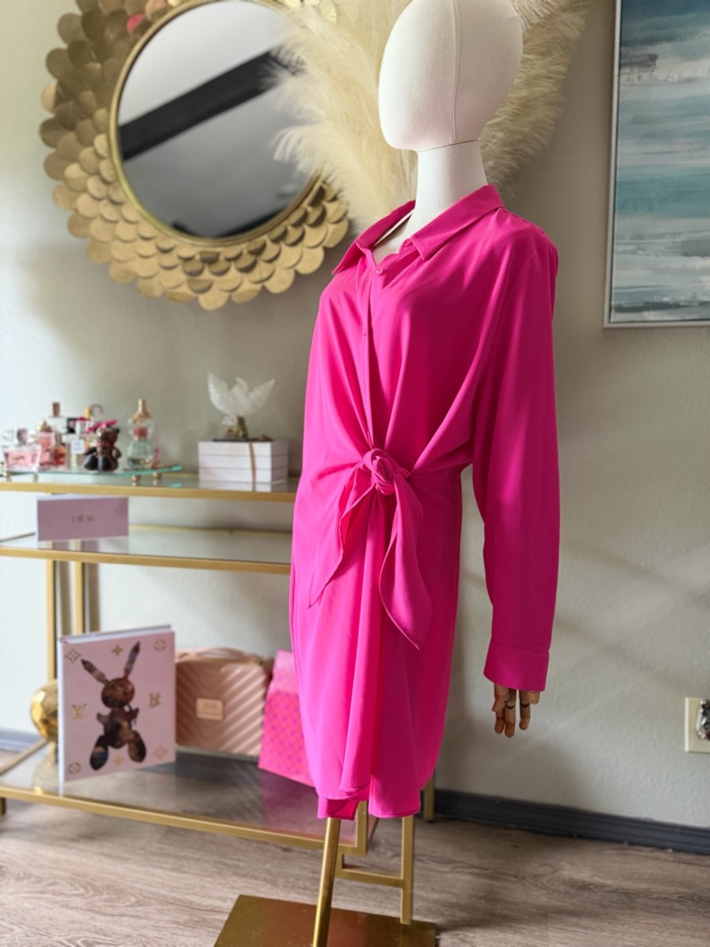 Alex Marie Vibrant Hot Pink Tie-Waist Shirt Dress